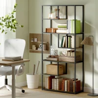 HOMCOM Bücherregal Wandregal Regal, Industrie-Design, 7 Regalböden, 83 cm x 34 cm x 180 cm, Braun + Schwarz(m-10)