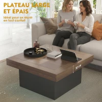 HOMCOM Table basse carrée avec éclairage LED 16 couleurs, table de salon moderne, 90 x 90 x 45 cm, noyer(m-5)
