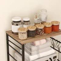 HOMCOM Scaffale da Cucina a 3 Livelli Stile Industriale con Ruote e 4 Ganci, Struttura in Acciaio, 60x40x84 cm, Teak(m-7)