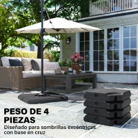 Outsunny Set de 4 Piezas Soporte de Parasol Base para Sombrilla Terreza o Jardín Rellenable de 80 kg de Agua o 120 kg de Arena Estable 100x100x9,5 cm Negro(m-4)
