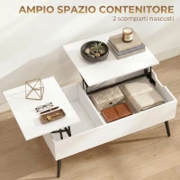 HOMCOM Tavolino da Caffè Sollevabile con Piano Doppio e Scomparto Nascosto, Bianco per Soggiorno(m-5)
