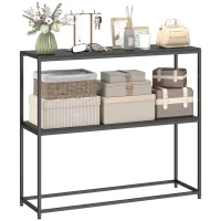 HOMCOM Table Console en Acier 2 Étagères Design Moderne pour Salon Entrée Couloir 100 x 30 x 87 cm Noir(m-12)