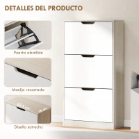 HOMCOM Zapatero Estrecho 3 Puertas Abatibles Zapatero Entrada Recibidor para 18 Pares Zapatos 62,5x26x117,5 cm Roble y Blanco(m-6)