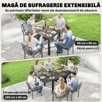 Outsunny Masă de Grădină Extensibilă cu Șipci pentru 4-6 Persoane, din Aluminiu, 80-160x80x75 cm, Neagră(m-4)