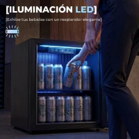 HOMCOM Frigorífico de Bebidas 50 L con Puerta de Vidrio Doble Iluminación LED Estante Ajustable para 48 Latas(m-7)