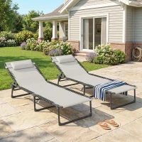Outsunny Lot de 2 bain de soleil transat pliable dossier inclinable multi-positions acier lacets élastiques textilène crème(m-10)