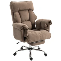 HOMCOM Cadeira de escritório ergonómica, encosto reclinável, apoio para os pés, tecido macio, castanho claro(m-7)