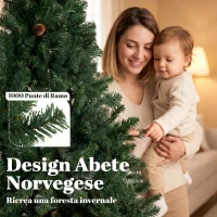 HOMCOM Albero di Natale 200 cm Artificiale con 1000 Rami Ignifughi, Base in Metallo Pieghevole, Verde(m-5)