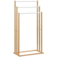 HOMCOM Handtuschständer aus Bambus. 3-teiliges Design, 3 Handtuchstangen 48 cm x 25,8 cm x 94 cm, Natur + Weiß