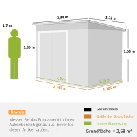 Outsunny Metall Gerätehaus 2,68 m², abschließbar Geräteschuppen mit 3 Türen Lüftung Pultdach Handschuhen(m-3)