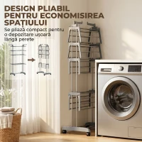 HOMCOM Suport de Uscat Rufe Pliabil cu 5 Niveluri, Uscător Vertical cu Roți, Gri(m-6)