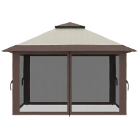 Pavilion Outsunny pliabil 4x4 m cu înălțime reglabilă, plasă de țânțari și geantă, din metal și material Oxford, bej(m-9)