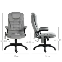 Vinsetto Cadeira de Escritório com Função de Massagem Cadeira Executiva Ergonômica com Aquecimento Função Reclinável Função de Balanço Altura Ajustável Giratória 360° Cadeira para Computador com Bolso Lateral Visual de Veludo Cinza(m-3)