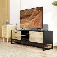 HOMCOM Móvel TV para Televisores de até 152 cm Móvel para TV com Armário Compartimentos Abertos 2 Gavetas Madeira Natural(m-6)