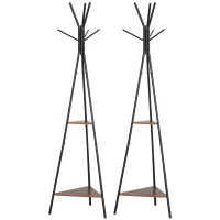 HOMCOM Lot de 2 porte-manteaux trépied meuble d'entrée style industriel branches 2 étagères + 6 patères métal noir(m-8)