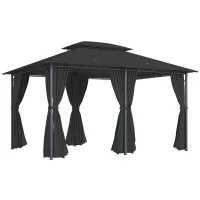 Outsunny 3 x 4m Steel Gazebo, with Curtains - Black(m-1)