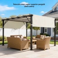Outsunny Husă pentru Foișor Pergolă 3x3 m din Poliester cu Buzunare și Curele, 488x122 cm, Crem Alb(m-2)