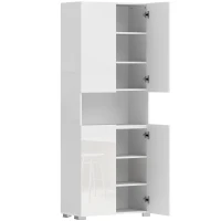 HOMCOM Credenza Cucina Alta 180cm, Mobile Dispensa con Ante Soft-Close, Ripiano Aperto, 2 Armadietti, Ripiani Regolabili, Mobile Cucina Moderno per Sala da Pranzo Soggiorno, Bianco Lucido(m-1)