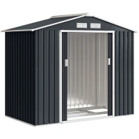 Outsunny Abri de Jardin 2,77 m² - Remise pour Outils avec Fondation - cabanon Porte verrouillable - tôle d'acier Gris(m-12)