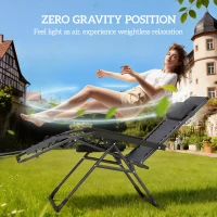 Outsunny Zero Gravity Chairs Set of 2, Folding Sunloungers Reclining Garden Chairs with Cup Holder, Headrest, Dark Grey(m-4)
