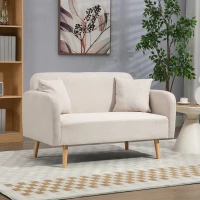 HOMCOM Sofá 2 lugares, design moderno, com 2 almofadas, pés de madeira, 130 x 70 x 80 cm, creme(m-6)