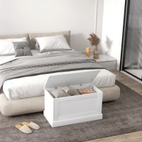 HOMCOM Baú de armazenamento, baú de brinquedos, com dobradiça de segurança, para sala, em madeira, 80 x 40 x 45 cm, branco(m-6)