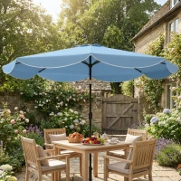 Outsunny Sonnenschirm rund Balkonschirm Strandschirm mit 3-facher Neigung Kurbel 8 Streben Ø265 x 235H cm Himmelblau(m-9)
