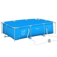 Outsunny Piscina Autoportante da Esterno, Piscina Rettangolare Fuori Terra con Filtro e Valvola in Acciaio e PVC, Blu, 292x190x75cm(m-1)