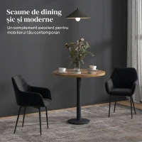HOMCOM Set 2 Scaune Moderne pentru Sufragerie cu Brațe, Șezut Tapițat și Picioare din Oțel, 54x57x80 cm, Negru(m-4)