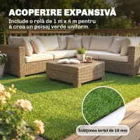 Outsunny Gazon Artificial pentru Exterior 1m x 4m, Covor Verde Sintetic cu Înălțime de 10mm, Drenant, Ideal pentru Grădini, Terase, Familii, Animale de Companie, Interior și Exterior(m-4)
