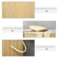 HOMCOM Cesto Portabiancheria a 2 Sezioni, 2 Coperchi e Capacità 100L con Sacca Interna Removibile, 62.5x37x60.5 cm(m-7)