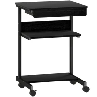 HOMCOM Scrivania PC con Cassetto Scorrevole, 2 Ripiani e 4 Rotelle, in Legno e Metallo, 56x51x79 cm, Nero(m-1)