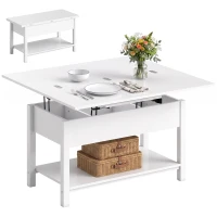 HOMCOM Mesa de Centro Elevatória e Extensível Mesa de Sala com Compartimento Oculto Prateleira Aberta 100x45x50,5 cm Branco(m-7)