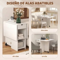 HOMCOM Mesa de Cocina Plegable con Ruedas Alas Abatibles Cajón y Estantes para 2-4 Personas 120x72x75 cm Blanco(m-5)