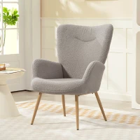 HOMCOM Poltrona Moderna in Tessuto Sherpa Imbottita con Schienale Alto e Braccioli, Grigio(m-10)