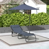 Outsunny Bain de Soleil transat Pliable Dossier inclinable Multi-Positions Acier thermoplastique Lacets élastiques Noir(m-10)