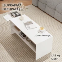 HOMCOM Masă de Cafea Modernă din Lemn cu 2 Niveluri și Raft Deschis, 100x40x41,5 cm, Alb(m-7)