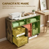 HOMCOM Dulap pentru Imprimantă pe Roți cu 2 Sertare cu Încuietoare, 3 Rafturi și Dulap, Dulap pentru Documente de Birou și Studio, 100x35x65 cm, Maro Rustic(m-4)