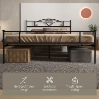HOMCOM Bett 160 x 200 cm Bettrahmen mit Lattenrost aus Stahl, Unterbettaufbewahrung, Doppelbett, Schwarz(m-5)