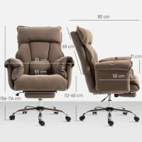 HOMCOM Cadeira de escritório ergonómica, encosto reclinável, apoio para os pés, tecido macio, castanho claro(m-3)
