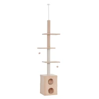 PawHut Tiragraffi a Soffitto Multilivello 220-245cm Palestra per Gatti con Cucce, Piattaforme e Corde in Juta, Giallo(m-1)