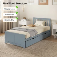 HOMCOM Pine Storage Bed, 3ft Single Solid Wooden Bed Frame with Drawers, Headboard, Wood Slat Support, Grey(m-4)
