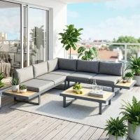 Outsunny Ensemble salon de jardin d'angle design 5 places coussins table basse alu. gris anthracite et imitation bois(m-9)