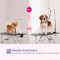 PawHut Mesa de Peluquería Canina Plegable con Encimera Antideslizante Brazo Ajustable 81x48,5x80 cm Negro(m-4)