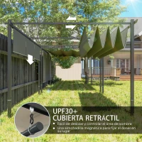 Outsunny Pérgola de Jardín 4x3 m con Techo Retráctil 3 Laterales Enrollables UPF30+ Cenador de Jardín para Patio Exterior Gris(m-4)