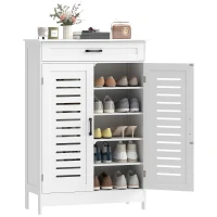 HOMCOM Meuble à chaussures 20 paires, armoire à chaussures avec 2 portes persiennes, tiroir et étagères réglables, blanc(m-12)