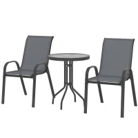 Outsunny Set Mobilier de Grădină din 3 Piese cu Scaune Suprapozabile și Masă din Sticlă, 54x71x93 cm, Gri Închis(m-12)