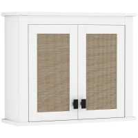 HOMCOM Armario de Pared para Baño Mueble de Baño Suspendido con 2 Puertas de Ratán PE Estante Ajustable 60x19,5x49,4 cm Blanco(m-1)