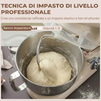HOMCOM Impastatrice Planetaria da 4.5L a 6 Velocità in Acciaio Inox, Plastica e Alluminio, 35x22x29 cm, Beige e Argento(m-5)