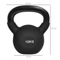 HOMCOM Kettlebell 12 kg com Revestimento em Plástico Aço 20x13x22 cm Preto(m-3)